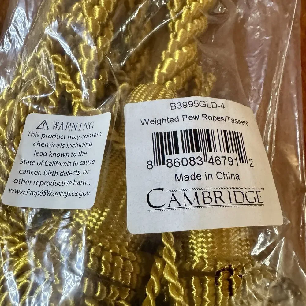 Cambridge Weighted Pew Rope 4 Ft Gold Braided Rope 5” Tassels Pair New